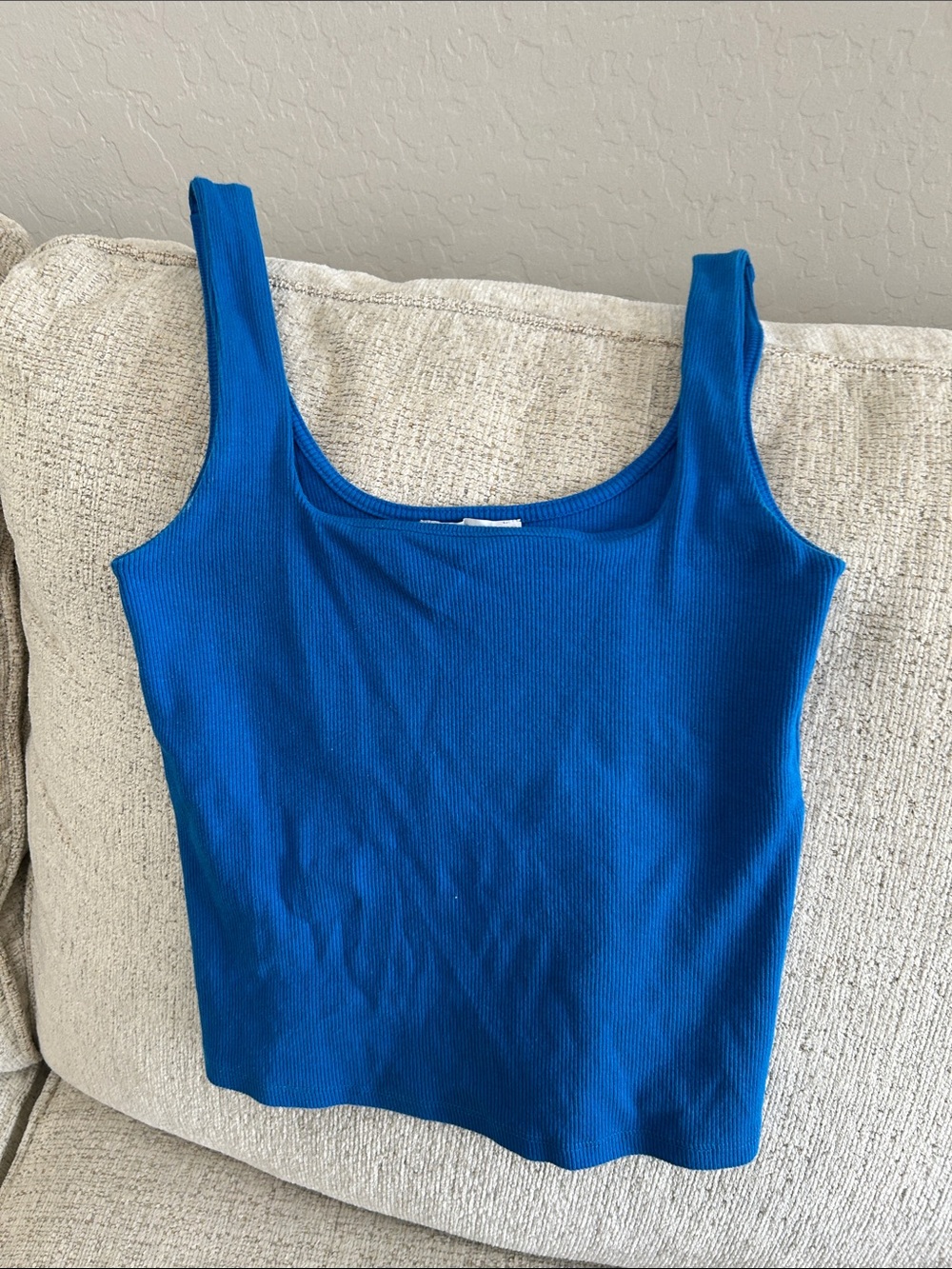 Zara Ribbed Scoop Neck Tank Top - Bright Blue